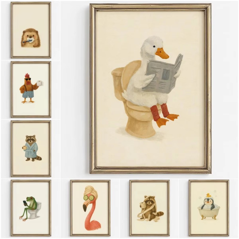Home Bathroom Wallpaper - โปสเตอร์ติดผนังลายสัตว์น่ารัก 1 ชิ้น สำหรับตกแต่งห้องน้ำ ลายสัตว์ตลกๆ สำหรับห้องน้ำ