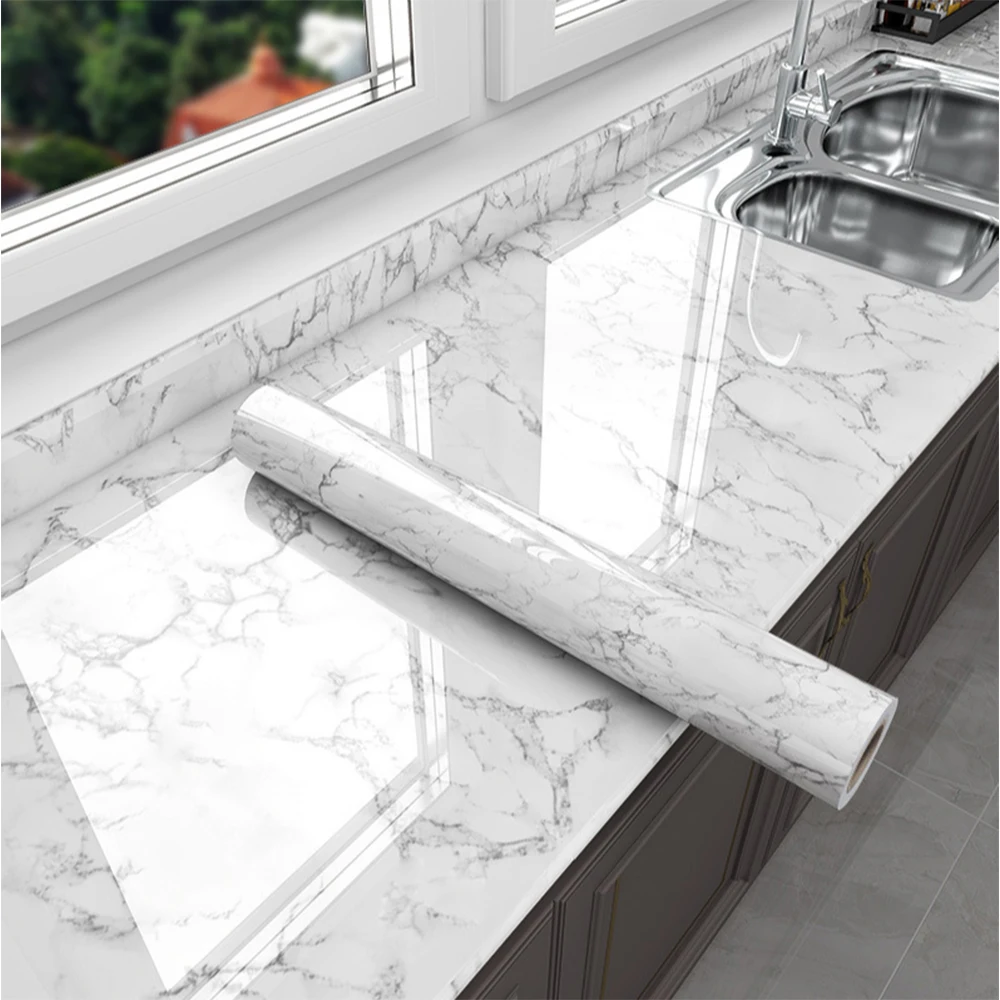 Home Bathroom Wallpaper - สติกเกอร์ติดผนังกันน้ำพีวีซี self adhesive Wallpaper ไวนิลลายหินอ่อนสำหรับห้องน้ำโต๊ะในครัวสติ๊กเกอร์แปะผนังผนัง