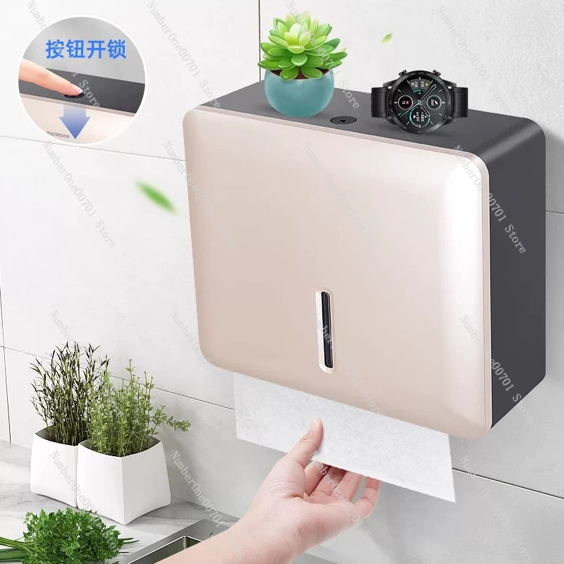 Home Bathroom Paper Towel Dispenser - กล่องใส่กระดาษเช็ดมือแบบติดผนังไม่ต้องเจาะ, ที่จ่ายกระดาษทิชชู่อเนกประสงค์สำหรับใช้ในบ้าน ห้องน้ำ โรงแรม และห้องน้ำสาธารณะ
