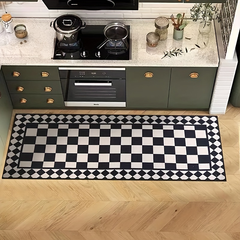 Home Bathroom Rugs - VIKAMA พรมลายตารางหมากรุกสีดำขาว พรมปูพื้นห้องครัว พรมเช็ดเท้า พรมห้องนอน พรมห้องนั่งเล่น
