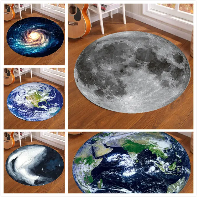 Home Bathroom Rugs - Galaxy Earth Moon พรมกลมสําหรับห้องเด็กพรมพรมตกแต่งบ้านห้องนั่งเล่น Anti-SLIP ห้องนอนพรมพรม