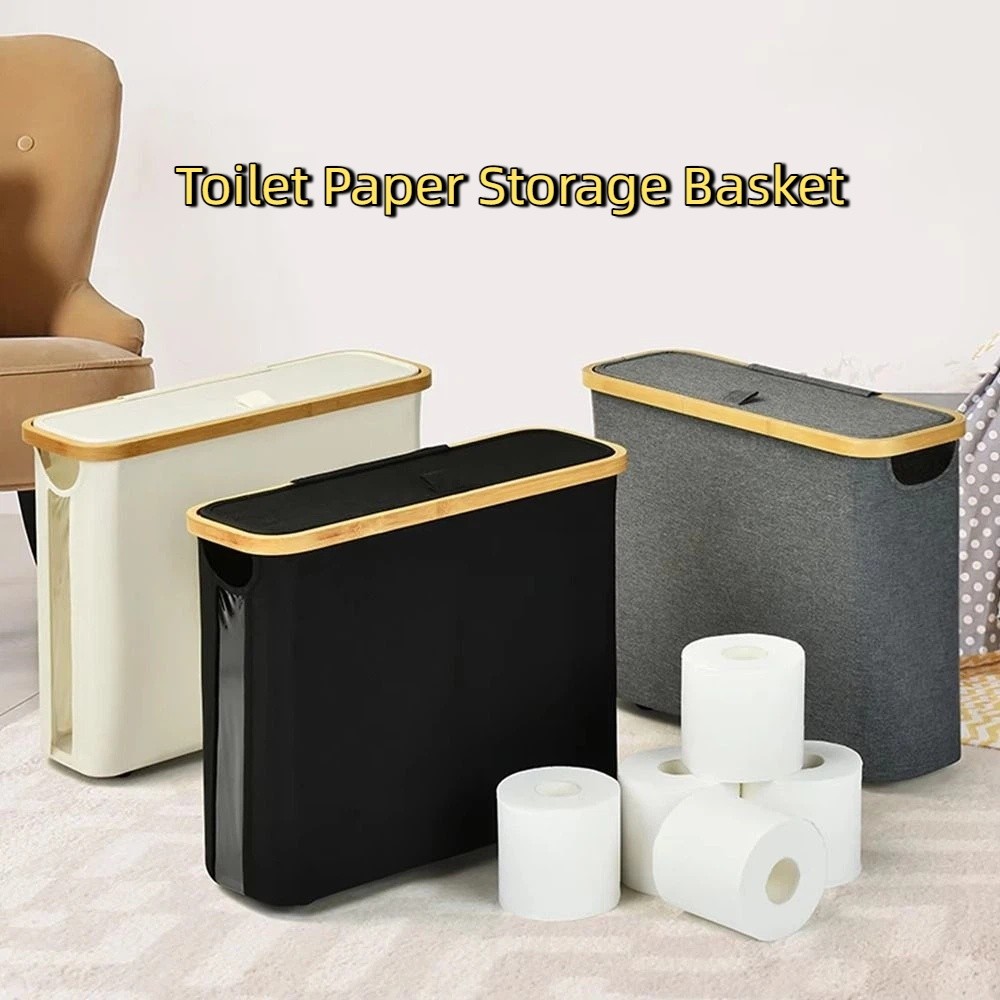 Toilet Paper Holder - ตะกร้าเก็บกระดาษชำระความจุขนาดใหญ่ ผ้าอ็อกซ์ฟอร์ดพับได้ ที่ใส่กระดาษขนาดใหญ่ กันน้ำ พร้อมหูหิ้ว ตะกร้าซักผ้า