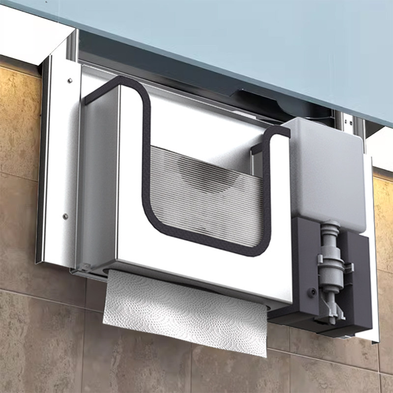 Home Bathroom Paper Towel Dispenser - ที่ใส่กระดาษชำระแบบซ่อนพร้อมที่จ่ายสบู่และเครื่องเป่ามือ วัสดุสแตนเลส ติดผนัง สำหรับห้องน้ำในโรงแรมและบ้าน