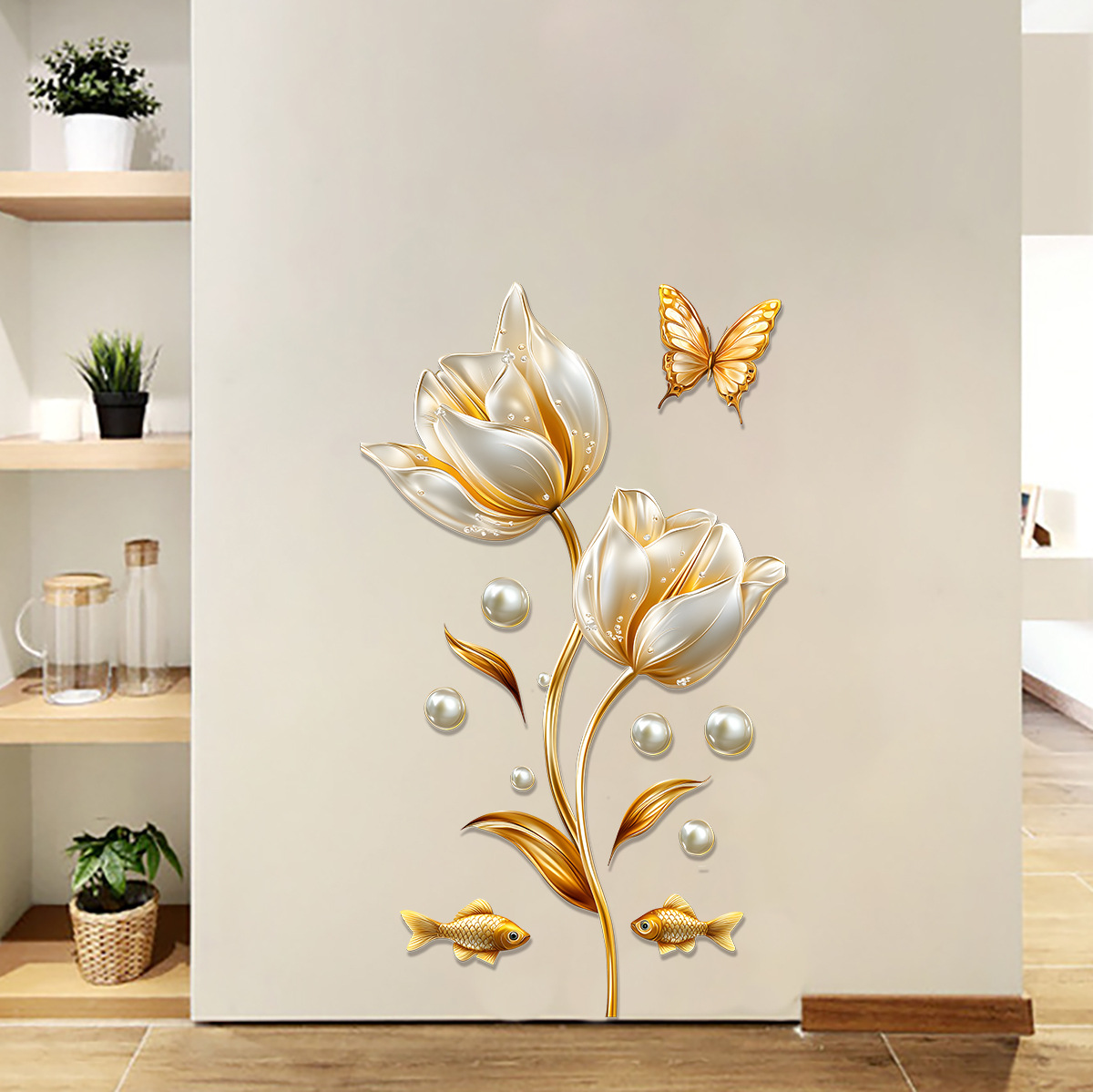 Home Bathroom Wallpaper - สติ๊กเกอร์ติดผนังลายดอกทิวลิป 3 มิติ ลายผีเสื้อ ลายดอกไม้ ลอกออกได้