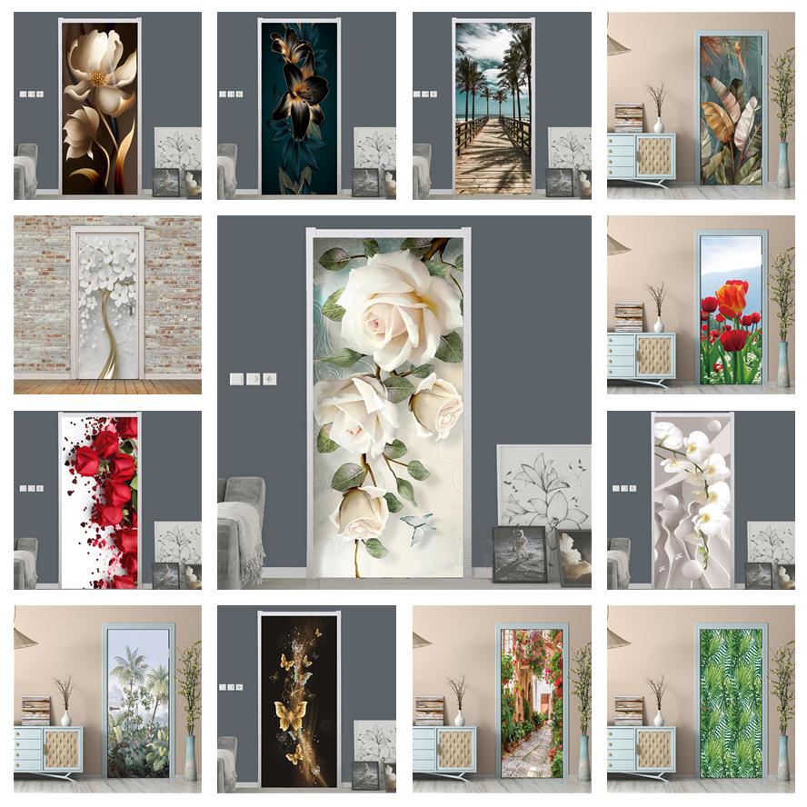 Home Bathroom Wallpaper - White Rose ดอกไม้วอลล์เปเปอร์สําหรับประตู Self-กาว Home Design