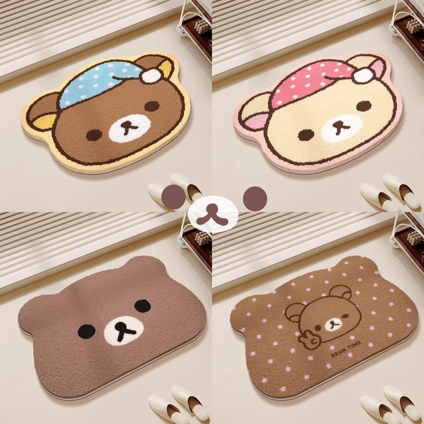 Home Bathroom Rugs - พรมปูพื้นรูปหมีริลัคคุมะจากญี่ปุ่น แผ่นรองกันลื่น แห้งเร็ว พรมห้องน้ำ พื้นนุ่มสำหรับห้องอาบน้ำ พรมเช็ดเท้าทางเข้าห้องนอน