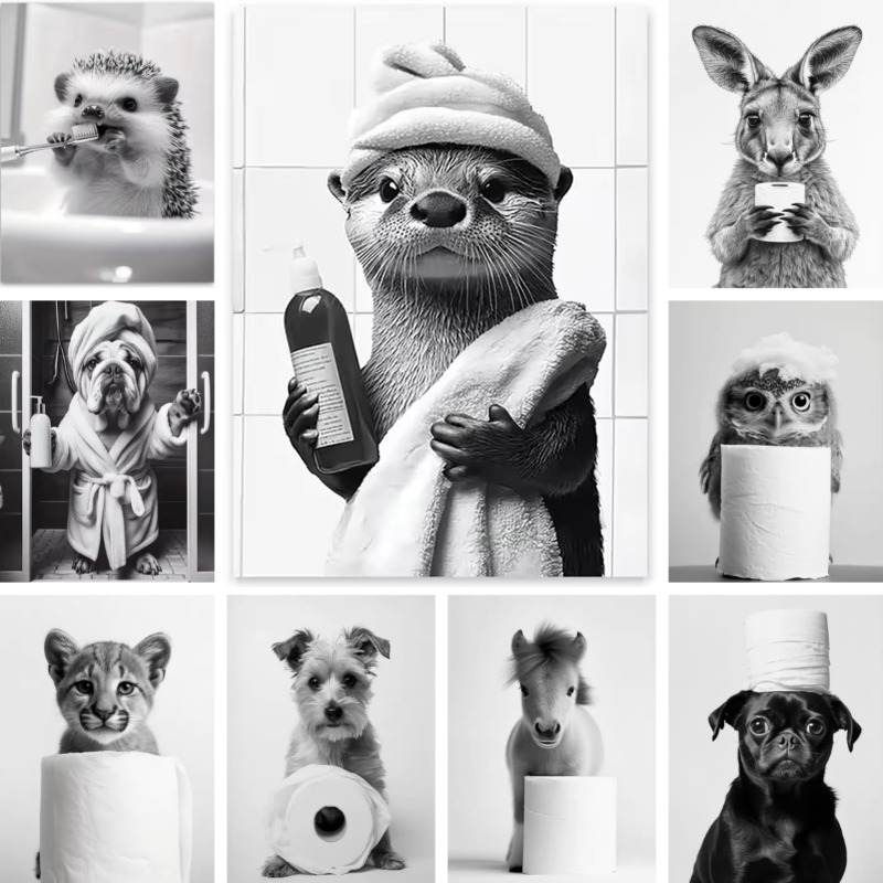 ห้องน้ำสัตว์กระดาษชำระภาพวาดผ้ - Home Bathroom Wallpaper บทวิจารณ์และราคา