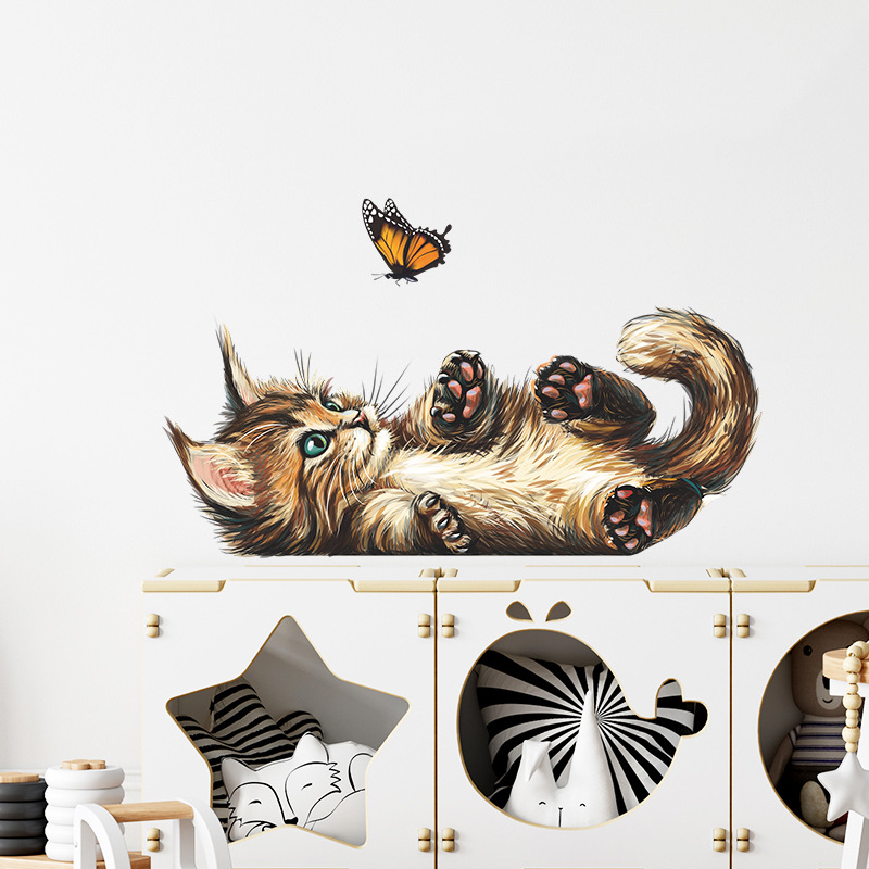T15 # น่ารักลูกแมวผีเสื้อเล่นส - Home Bathroom Wallpaper บทวิจารณ์และราคา
