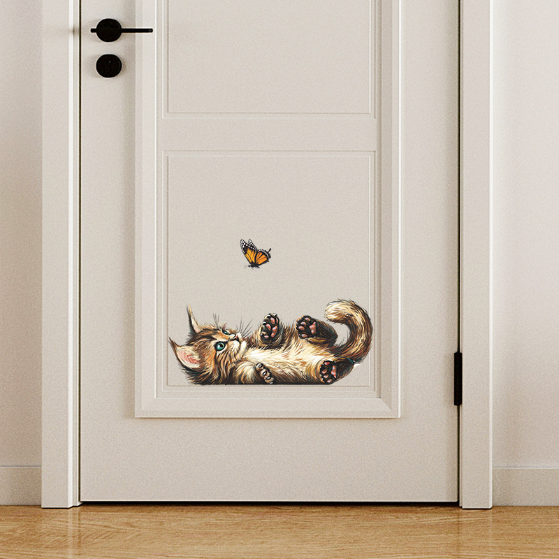 T15 # น่ารักลูกแมวผีเสื้อเล่นส - Home Bathroom Wallpaper บทวิจารณ์และราคา